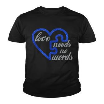 Love Needs No Words Autism Awareness Heart Puzzle Tshirt Youth T-shirt - Monsterry