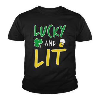 Lucky And Lit St Patricks Day Graphic Design Printed Casual Daily Basic Youth T-shirt - Thegiftio