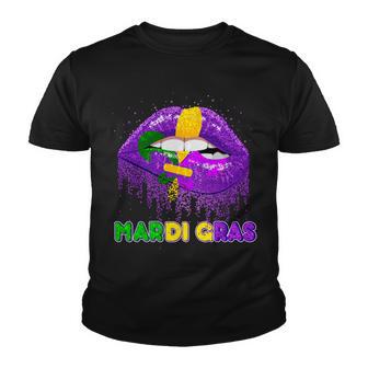 Mardi Gras Sparkle Lips Youth T-shirt - Monsterry