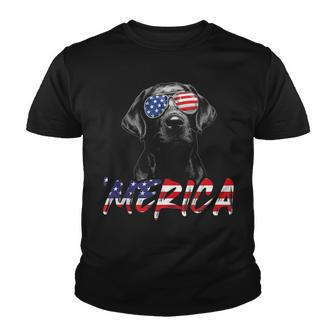 Merica Black Labrador 4Th Of July American Flag Lab Dog Youth T-shirt - Seseable