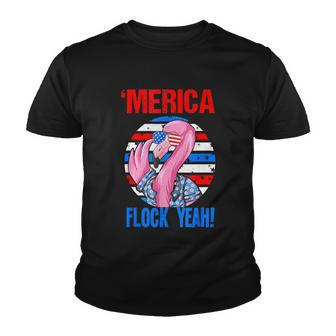 Merica Flock Yeah 4Th July Funny Patriotic Flamingo Youth T-shirt - Monsterry