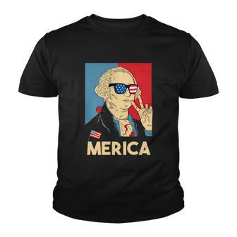 Merica George Washington 4Th Of July Usa Flag Funny American Gift Youth T-shirt - Monsterry