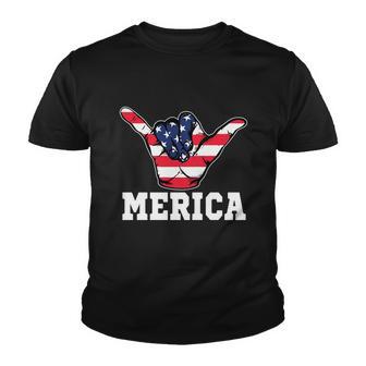 Merica Shaka Sign 4Th Of July American Flag Usa Youth T-shirt - Monsterry