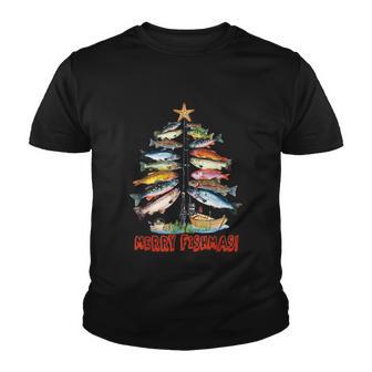 Merry Fishmas Christmas Tree Fish Funny Fishing Youth T-shirt - Thegiftio UK