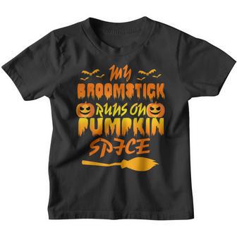My Broomstick Runs On Pumpkin Spice Halloween Costumes Gifts Youth T-shirt - Thegiftio UK