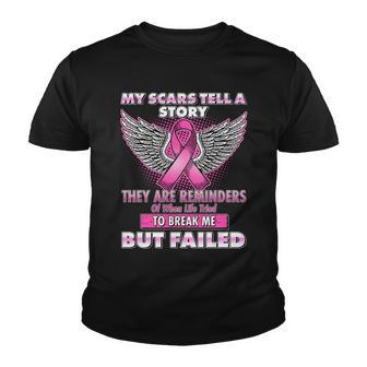 My Scars Tell A Story Breast Cancer Awareness Tshirt Youth T-shirt - Monsterry