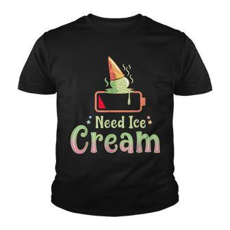 Need Ice Cream Low Battery Summer Vacation Youth T-shirt - Thegiftio UK