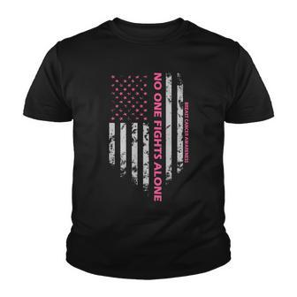 No One Fight Alone Breast Cancer Awareness Flag Tshirt Youth T-shirt - Monsterry