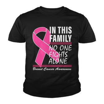 No One Fights Alone Breast Cancer Awareness Ribbon Tshirt Youth T-shirt - Monsterry