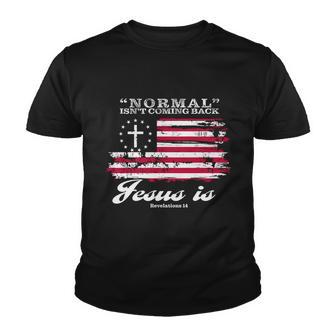 Normal Isnt Coming Back But Jesus Is Revelation 14 American Flag Youth T-shirt - Monsterry