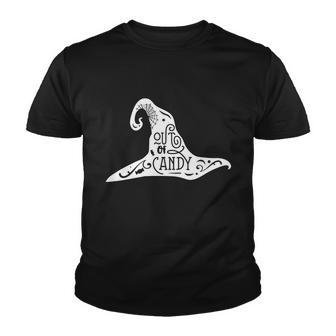 Out Of Candy Witch Hat Funny Halloween Quote Youth T-shirt - Monsterry
