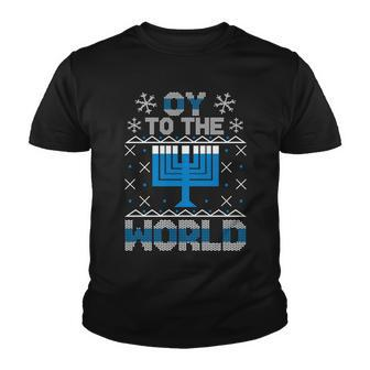 Oy To The World Ugly Hanukkah Sweater Youth T-shirt - Monsterry
