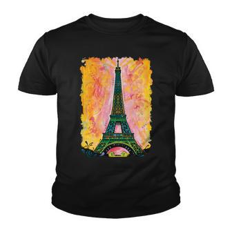 Paris France Colorful Eiffel Tower Youth T-shirt - Monsterry