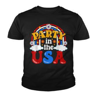 Party In The Usa Vintage Daisy Flowers 4Th Of July Patriotic Youth T-shirt - Seseable
