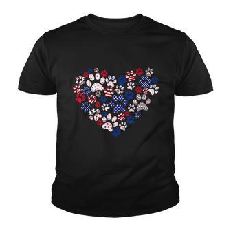 Patriotic Heart American Flag 4Th Of July Dog Paw Prints Youth T-shirt - Monsterry UK