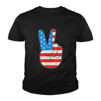 Peace Hand Sign For 4Th Of July American Flag Youth T-shirt - Monsterry AU