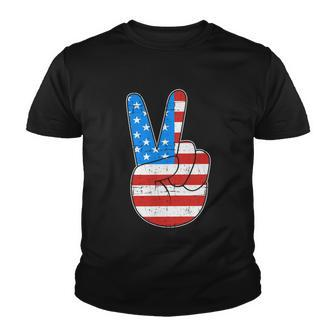 Peace Hand Sign With Usa American Flag For 4Th Of July Funny Gift Youth T-shirt - Monsterry DE