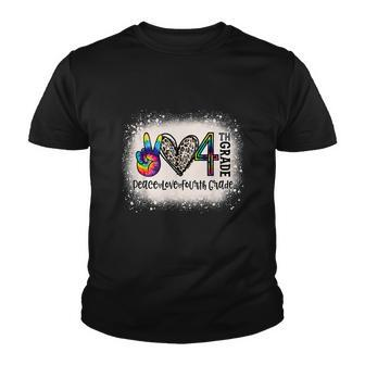 Peace Love 4Th Grade Funny Back To School Bleached Youth T-shirt - Monsterry