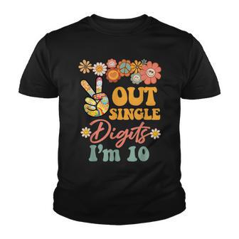 Peace Out Single Digits Im 10 Retro Sunflower Groovy Youth T-shirt - Thegiftio UK
