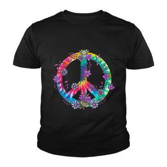 Peace Sign Love Flowers 60S 70S Tie Dye Hippie Costume Youth T-shirt - Monsterry