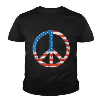 Peace Sign Usa Flag 4Th Of July Youth T-shirt - Monsterry CA