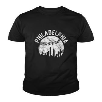 Philadelphia Baseball City Skyline Vintage Tshirt Youth T-shirt - Monsterry
