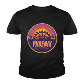 Phoenix Basketball Retro Logo Pixel Sunset Youth T-shirt - Monsterry DE