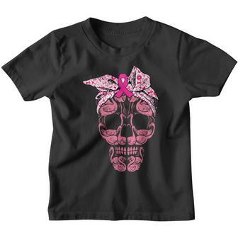 Pink Flamingo Skull Breast Cancer Awareness Halloween Women V4 Youth T-shirt - Thegiftio UK