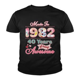 Pink Floral Made In 1982 40 Years Of Being Awesome Birthday Youth T-shirt - Monsterry