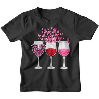 Pink Ribbon Wine Glass Butterfly Breast Cancer Awareness V3 Youth T-shirt - Thegiftio UK