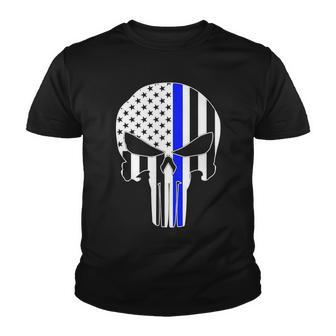 Police Usa Skull Thin Blue Line Tshirt Youth T-shirt - Monsterry CA