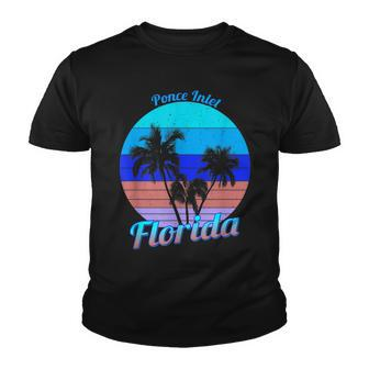 Ponce Inlet Florida Retro Tropical Palm Trees Vacation Youth T-shirt - Thegiftio UK