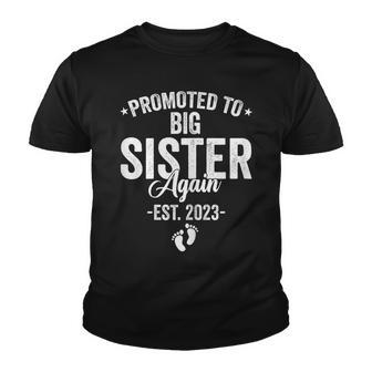 Promoted To Big Sister Again 2023 Baby Announcement Siblings Youth T-shirt - Seseable