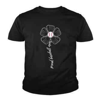 Proud Baseball Mom Flower Tshirt Youth T-shirt - Monsterry
