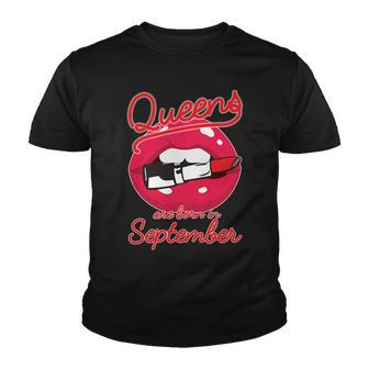 Queens Are Born In September Lipstick Graphic Design Printed Casual Daily Basic Youth T-shirt - Thegiftio UK