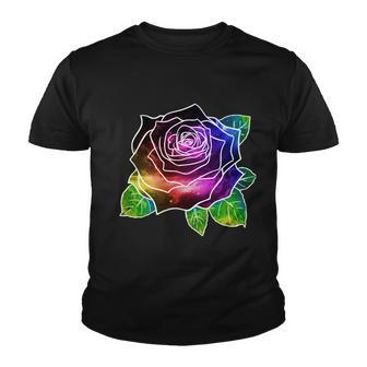 Rainbow Galaxy Floral Rose Youth T-shirt - Monsterry