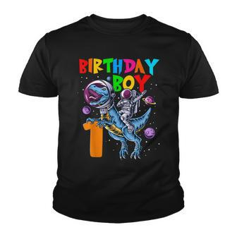 Rawr 1 Years Old Birthday Boy Astronaut Riding 1St Dinosaurs Youth T-shirt - Seseable
