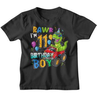 Rawr Im 11Th Birthday 11 Year Old Dinosaur Monster Truck Youth T-shirt - Thegiftio UK