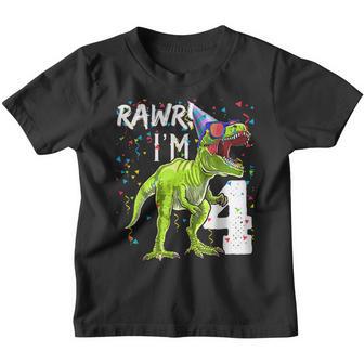 Rawr Im 4 4Th Birthday T Rex Dinosaur Party Gifts For Boys Youth T-shirt - Thegiftio UK