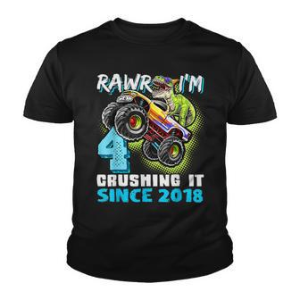 Rawr Im 4 Monster Truck Dinosaur 4Th Birthday Party Boys Youth T-shirt - Seseable