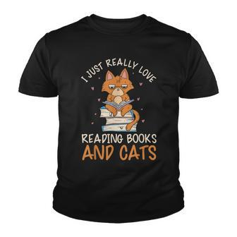 Reading Books And Cats Cat Book Lovers Reading Book Youth T-shirt - Thegiftio UK