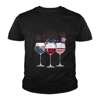 Red White And Blue Wine Glass 4Th Of July Youth T-shirt - Monsterry