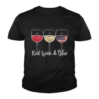 Red Wine & Blue 4Th Of July Wine Red White Blue Wine Glasses V2 Youth T-shirt - Monsterry
