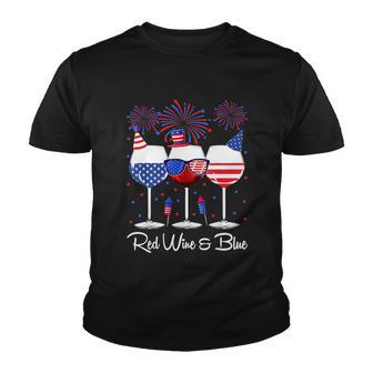 Red Wine & Blue 4Th Of July Wine Red White Blue Wine Glasses V4 Youth T-shirt - Monsterry