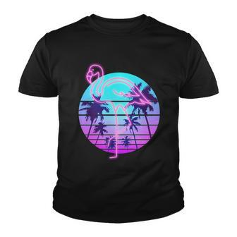 Retro Eighties 80S Neon Flamingo Emblem Youth T-shirt - Monsterry