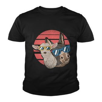 Retro Farm Animal Lover Cool Goat Sunglasses Donkey Farm Meaningful Gift Youth T-shirt - Monsterry