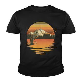 Retro Sunset Sunrise Fly Fisherman Tshirt Youth T-shirt - Monsterry AU