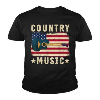 Retro Vintage Guitar American Flag Country Music Youth T-shirt - Thegiftio UK