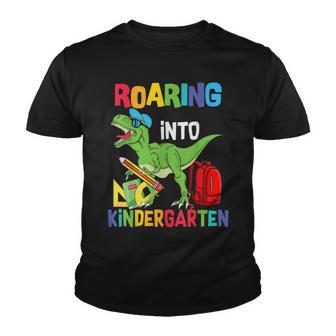 Roaring Into Kindergarten T Rex Dinosaur Back To School Boys Youth T-shirt - Thegiftio UK