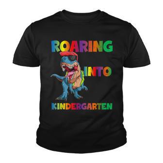 Roaring Into Kindergarten T Rex Dinosaur Back To School Youth T-shirt - Thegiftio UK